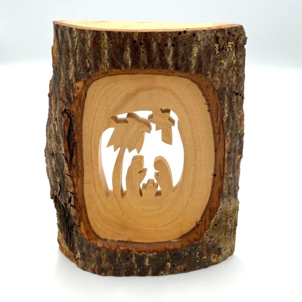 Olive Wood Branch Nativity Carved Bethlehem Neutral Rustic